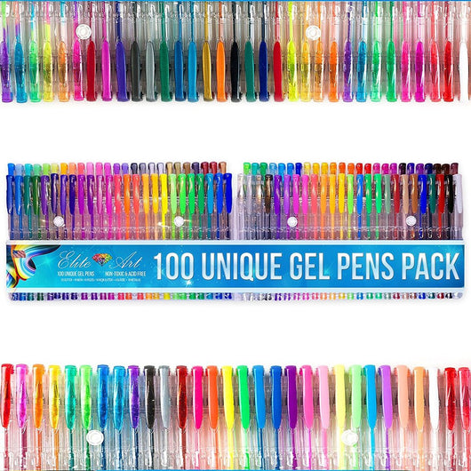 100 Unique no Duplicates Gel Pens with FREE Coloring E-Books!