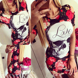 SKULL RED FLOWER FLORAL DRESS